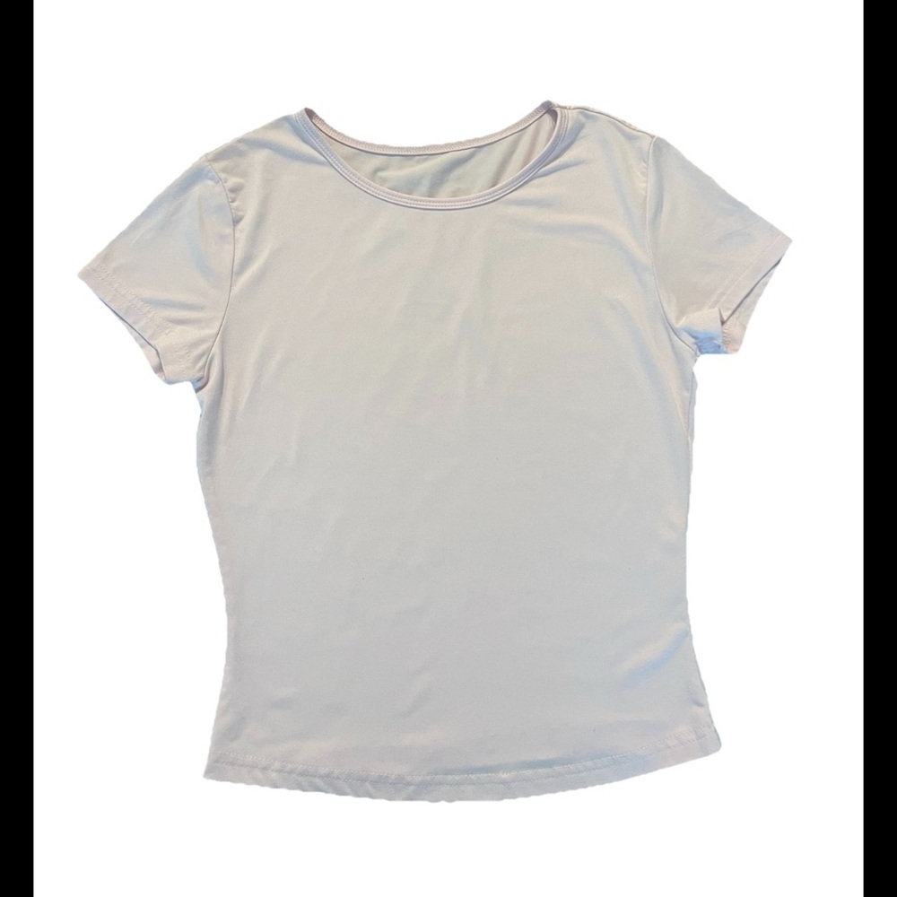 SHEIN Baby Pink Ribbed Knit Crop Top Tee Short Sleeve Women's Small (0703)